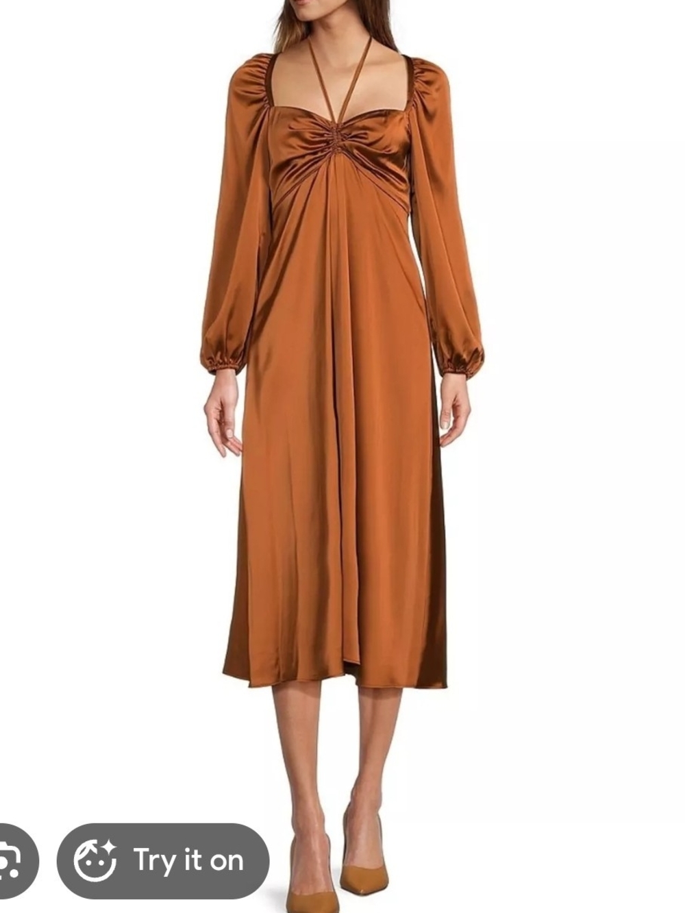 ANTONIO MELANI Satin Twist-Front Midi Dress in Burnt Orange, Size 8